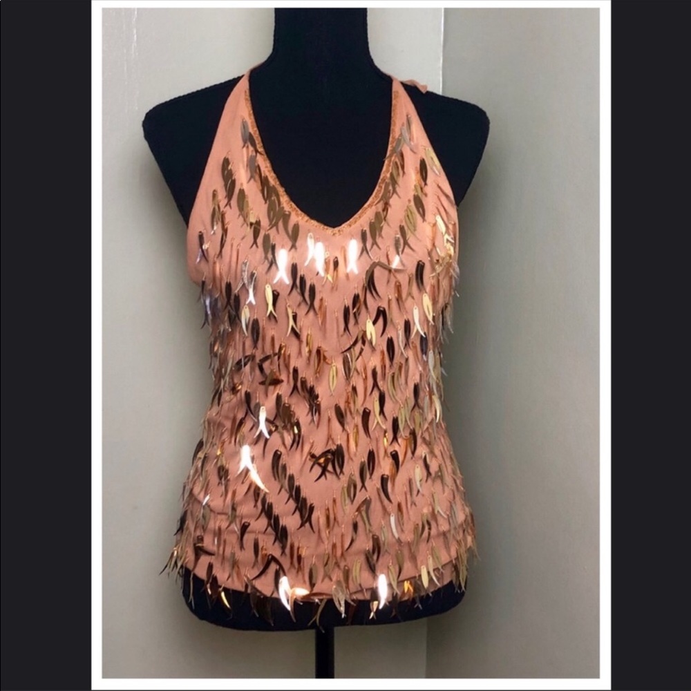 Halter top with gold metal accents